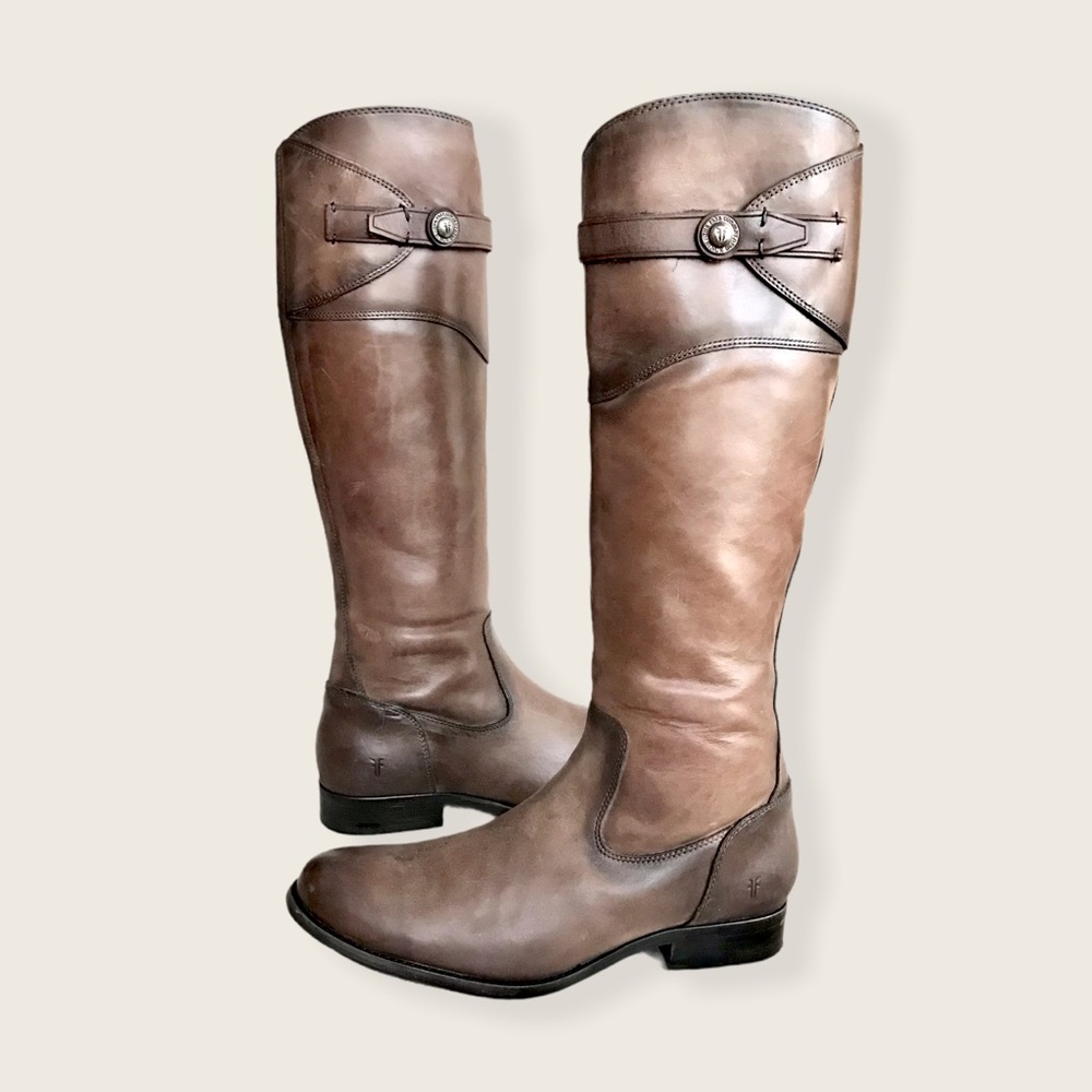 Frye Molly Button Brown Leather Vintage Knee High Fall WInter Tall Riding Boots